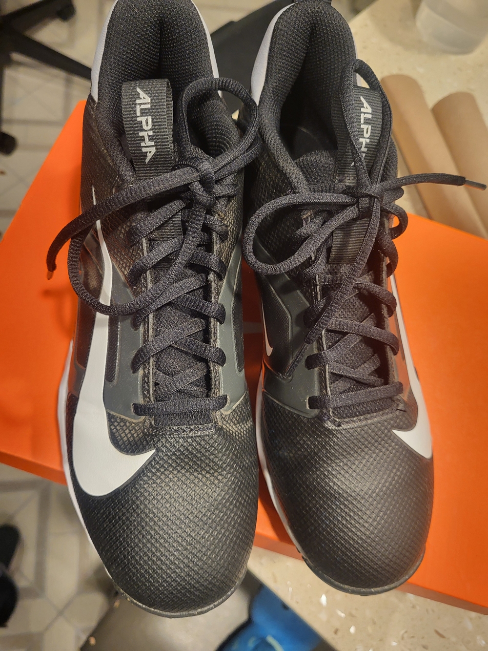 Boys NIKE Black Athletic FOOTBALL Shoes with White Accents
